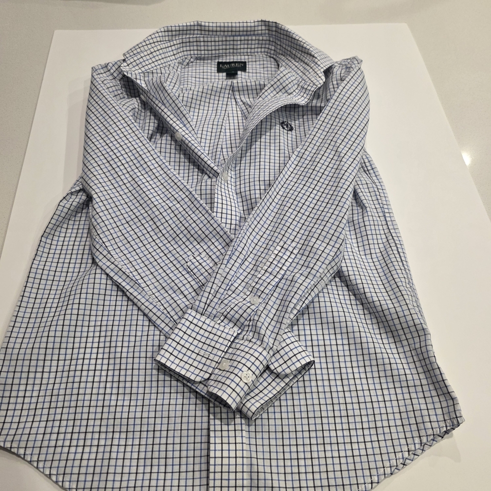 Lauren Ralph Lauren Kids Button-Up Shirt Blue Check Dress Shirt Size 12 - Picture 8 of 16